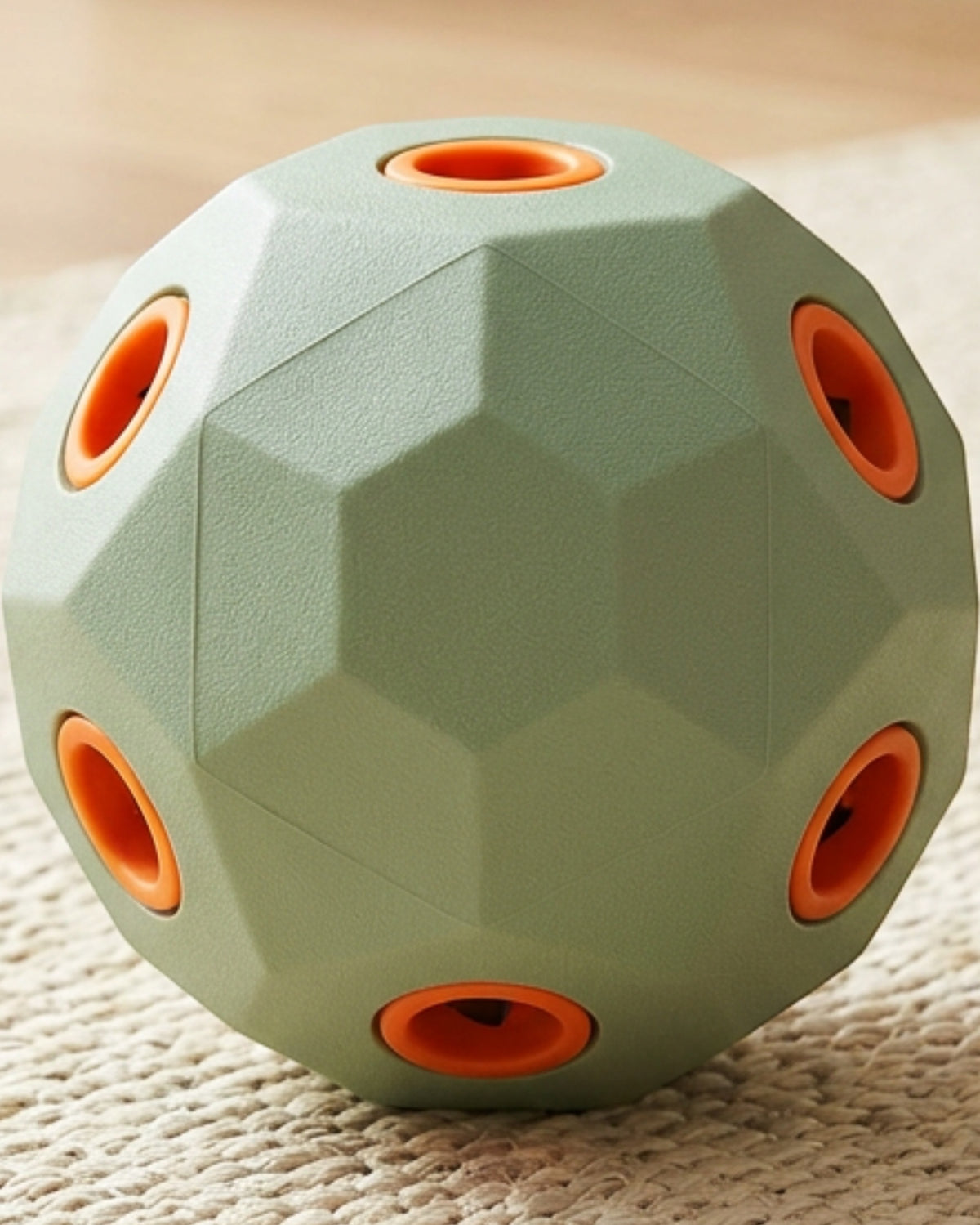 Pimfa Faceted TPR Treat Puzzle Ball Sage Orange 12 cm - Lifestyle view